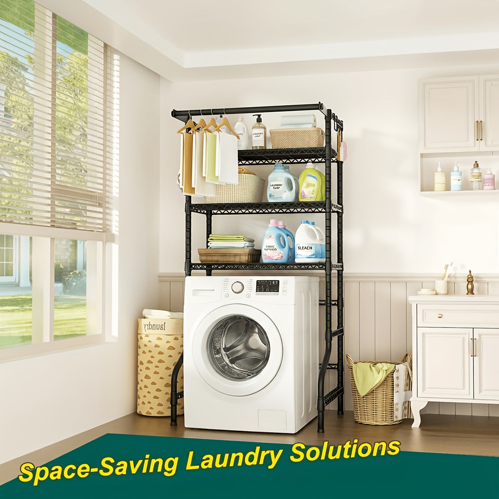 Heavy-Duty 6-Tier Freestanding Laundry Shelf Over Washer Dryer | Extra Wide Storage Organizer | 6 Adjustable Shelves + 2 Hanging Rods | 1200lbs Capacity | 57.8"W X 77.4"H, Black, Standing Shelf