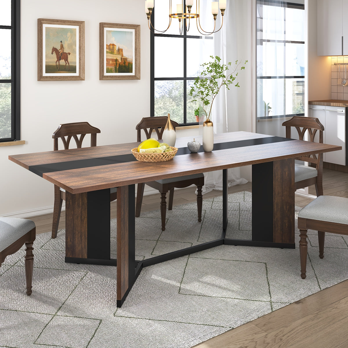 Luxurious 71-Inch Large Rectangular Dining Table with Marble-Color Wood Top, Adjustable V-Shaped Legs, Waterproof and Scratch-Proof for 4-7 People - Ideal for Family Dinners, Office, Kitchen, Living Room
