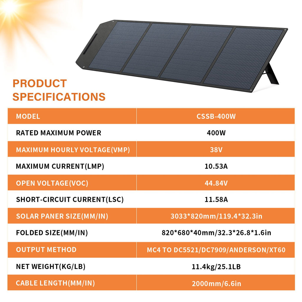 400W Foldable Solar Panel Kit — Adjustable Rack for RV Travel, Van Life, Camping and Emergency Power