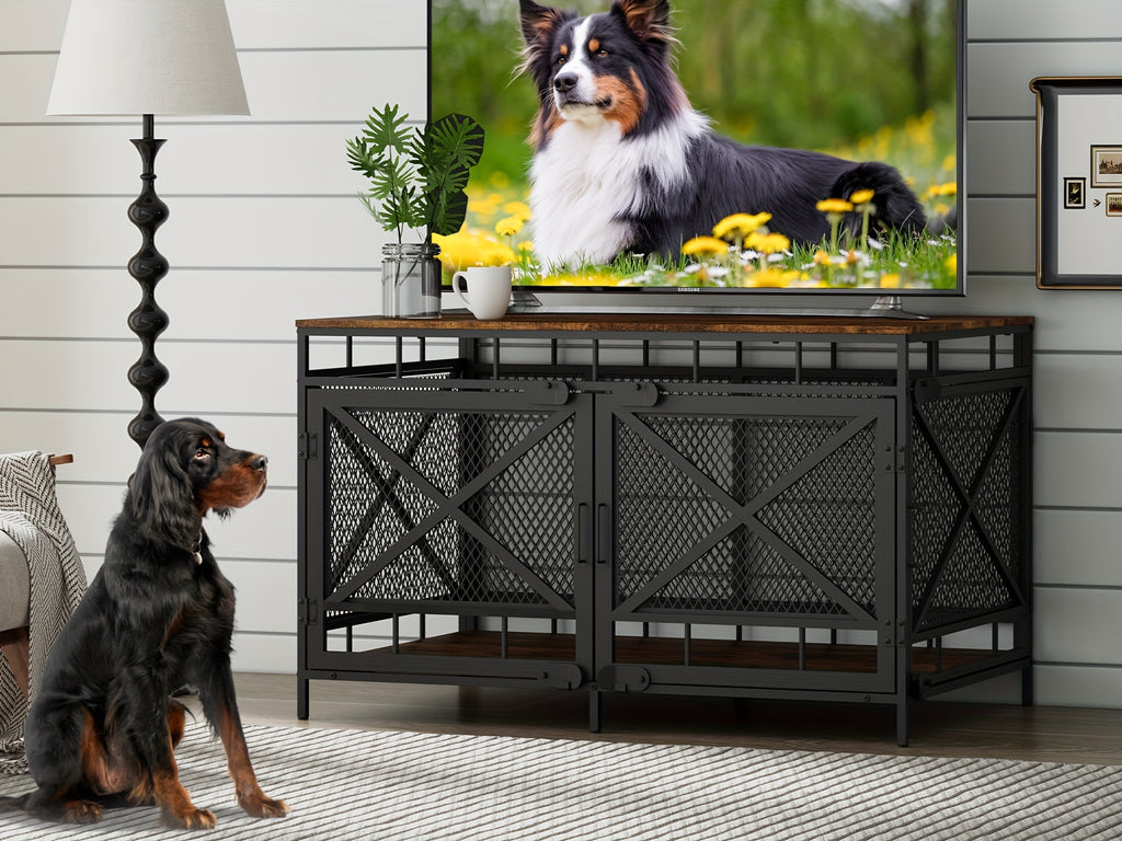 Dog Crate Furniture, Dog Kennel for Small Medium Large Breed, Heavy Duty 43" Large Corner Dog Crate, Indoor Pet Cage with Side Door