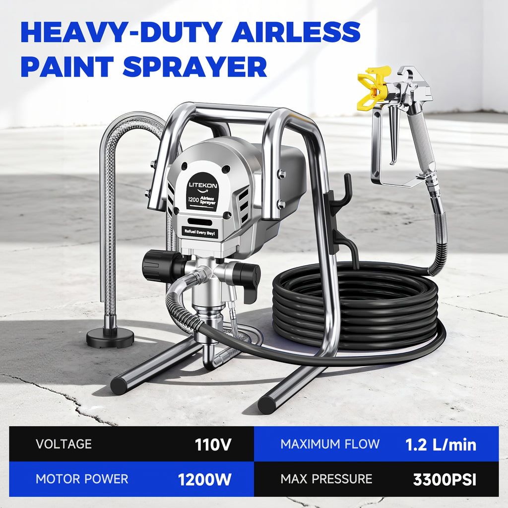 1200W Heavy-Duty Airless Paint Sprayer, 3300PSI High Pressure And 40.58oz/Min High Flow for Fast Painting, Up to 30% More Coverage with Less Overspray, for House Painting, Interior/Exterior Walls, Fences, Furniture. Gift for Father, Dad And Husband