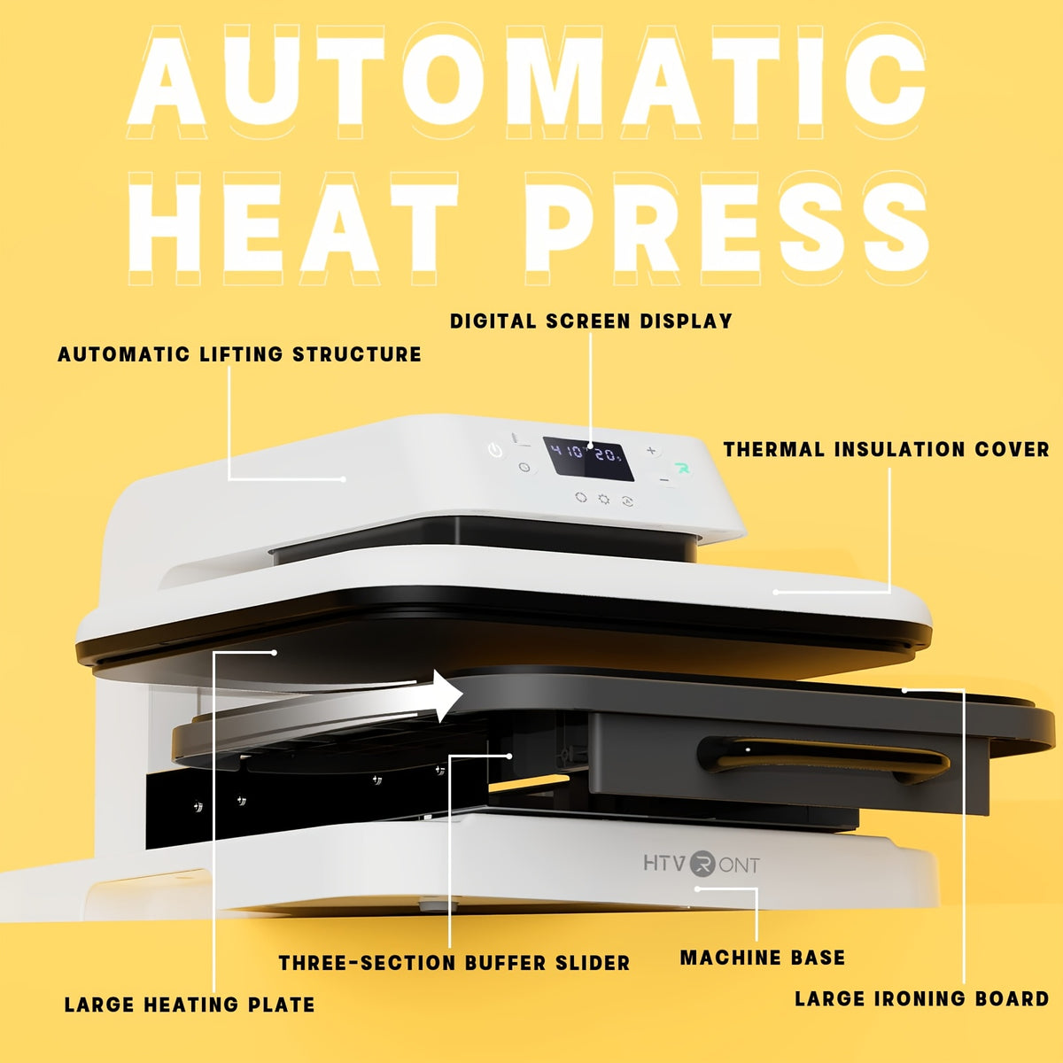 HTVRONT Auto Heat Press Machine 15x15 for T Shirts - Professional Heat Transfer Machine with Auto-Release - Fast & Even Heating for HTV, Sublimation Projects