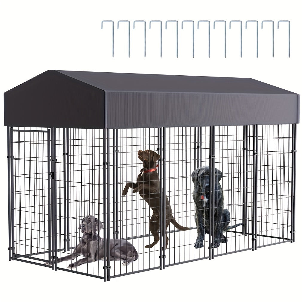 Large Dog Cage Heavy Duty Metal Dog Kennel Outdoor Indoor With Waterproof Cover S-XL