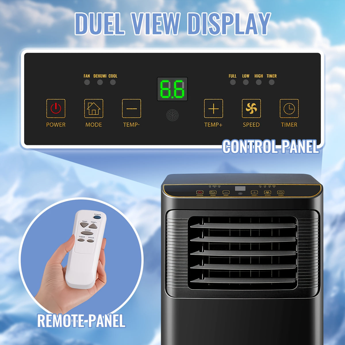 8000 BTU Portable Air Conditioner for Rooms Up to 250 Sq.Ft, 3-in-1 Mobile AC Unit with Dehumidifier, Cooling Fan, Sleep, Remote, 24H Timer, Window Installation Kit, Black & White