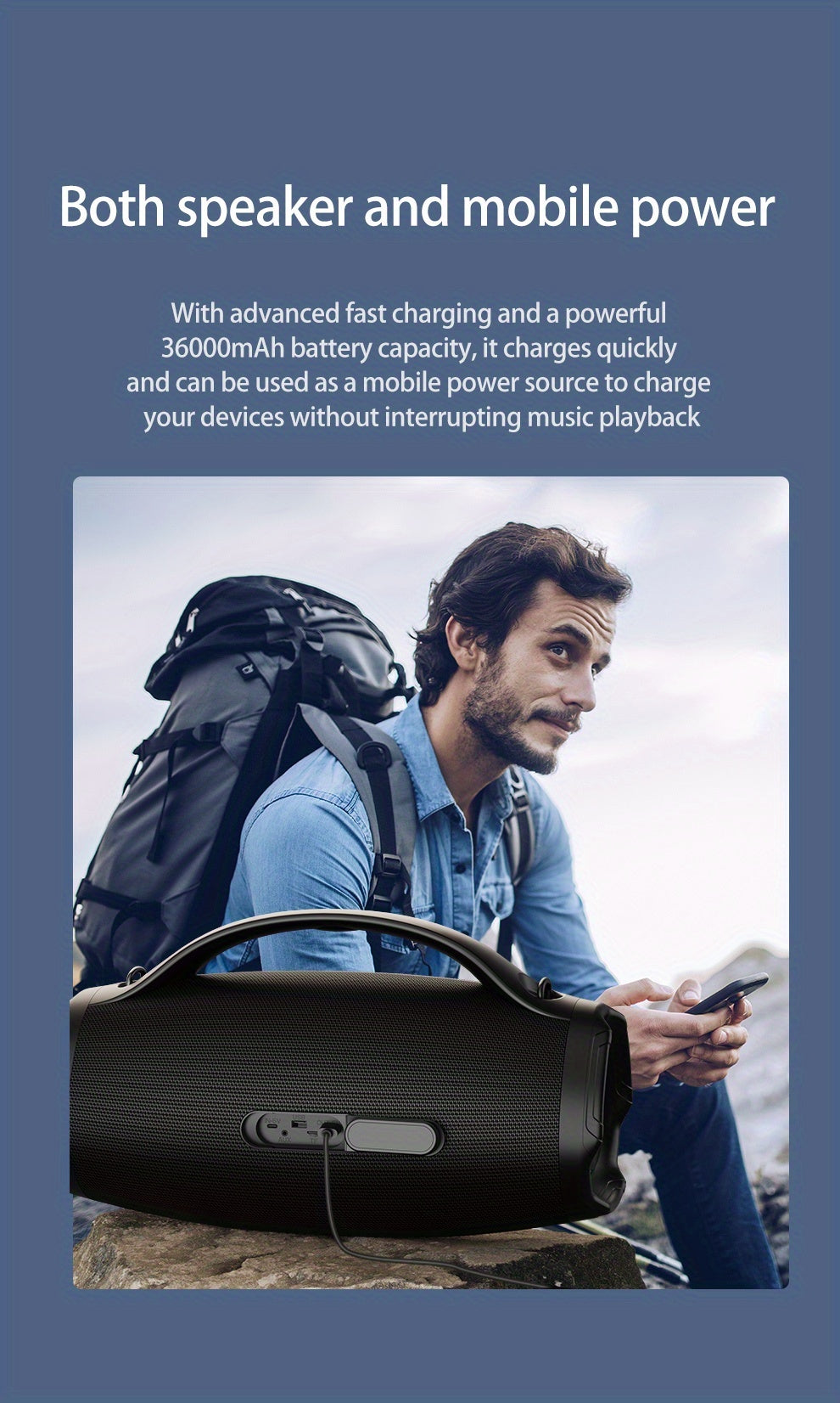 ZEALOT 160W Large Speaker, Wireless Speakers with Subwoofer, 60 Hours Playtime, 36000Mah Battery, Fast Charging, Water Resistance, Dual Pairing, Booming Bass. Charging Cable, Connect with Mobile Phone/Tv. for Home, Car, Outdoor, Camping