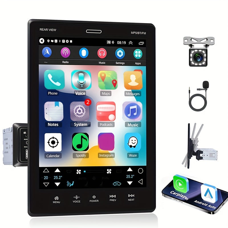 Merry Christmas Single Din Car Stereo with 9.5 Inch Vertical Detachable Touch Screen Car Radio with FM Radio Mirror Link TF/USB/AUX Input and Backup Camera