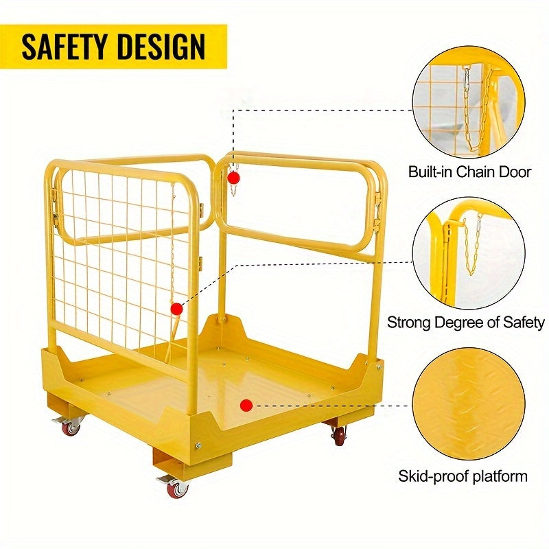 1200LBS Forklift Safety Cage 36X36In Forklift Work Platform with 4 Wheels Collapsible Forklift Basket Aerial Rails for Lifting Loader