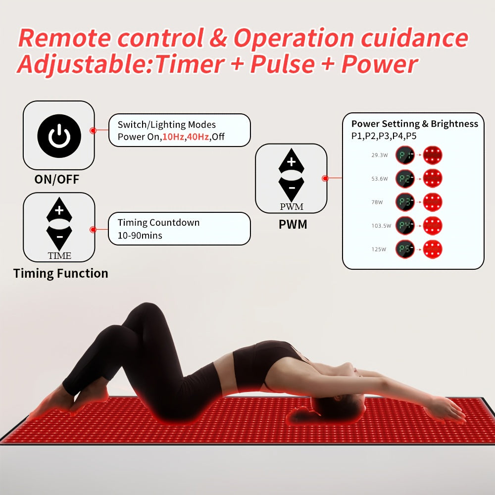 71'' X 31.5'' LED 1280pcs 660Nm Red Light Mat 850Nm Near Infrared Light Devices 3 Modes And 9 Timers, Extra Large Red Light Pad Blanket for Full Body