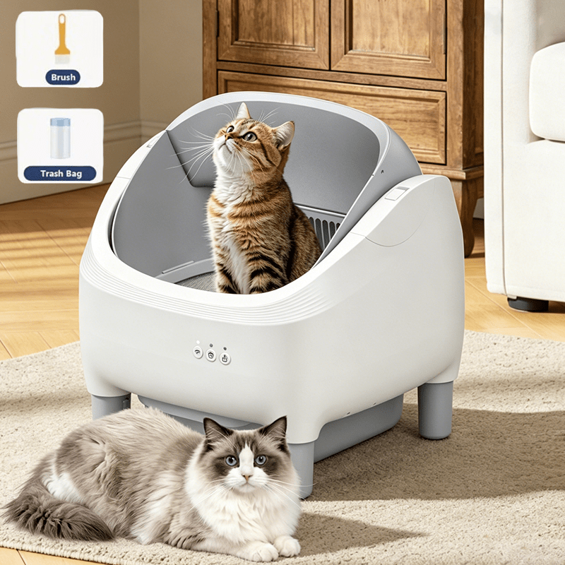 Self Cleaning Cat Litter Box, Automatic Kitty Litter Boxes For Multiple Cats, Built In Ambient Light, Double Odor Removal Safety Protection With App Control, Contain 1 Rolls Liners Bags And 1 Brush, Ideal For Helloween And Chritsmas Gift