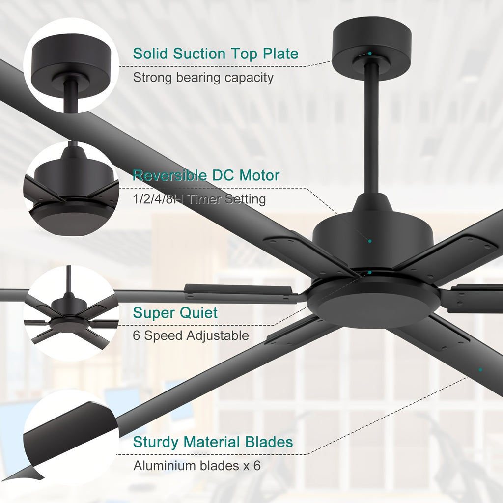 [Industrial Ceiling Fan] 120-Inch HVLS Industrial Ceiling Fan Suitable for Large Commercial Spaces - Heavy-Duty Remote Control System with Silent DC Motor, 6- Low-Profile Downrod Mount, Full Coverage for Warehouses, Gyms, Workshops, Use (No Light)