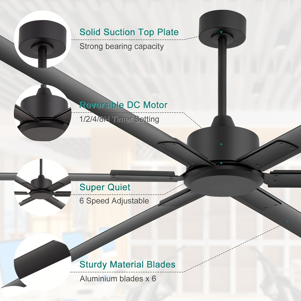 [Industrial Ceiling Fan] 120-Inch HVLS Industrial Ceiling Fan Suitable for Large Commercial Spaces - Heavy-Duty Remote Control System with Silent DC Motor, 6- Low-Profile Downrod Mount, Full Coverage for Warehouses, Gyms, Workshops, Use (No Light)