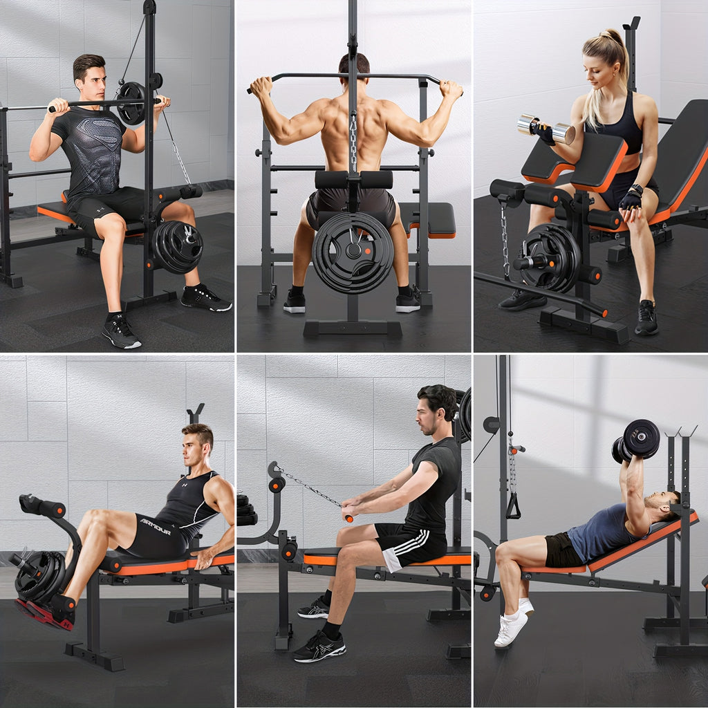 16-In-1 Adjustable And Multifunctional Weight Bench Set, 880Lbs Heavy Duty Strength Training Bench with Leg Developer, Barbell Rack, Preacher Curl Pad And Lat Pulldown for Full Body Workout at Home