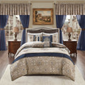 Luxury 24-Piece Satin Jacquard Comforter Set – All-Season Complete Bedding Ensemble, Sheets, decorative pillows and Curtains, Valance, Bed in a Bag, Queen, King, CalKing