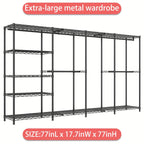 Extra Large Heavy Duty Clothes Rack, 2 Hanging Rods, 11 Dividers, 4 Installation Methods, 1100lb Load Capacity, Size 77"W x 17.7"D x 77"H, Free Standing Metal Wardrobe