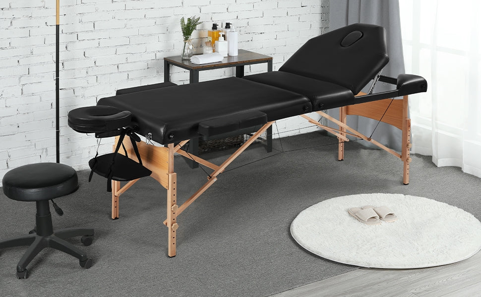 Costoffs Adjustable Massage Table Professional Portable Massage Bed Multi-function Spa Table with Carrying Bag and Bolster, Black