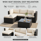 Outdoor Patio Sofa Set in L-Shaped 5- or 6-Piece Design for Backyard and Poolside Lounging