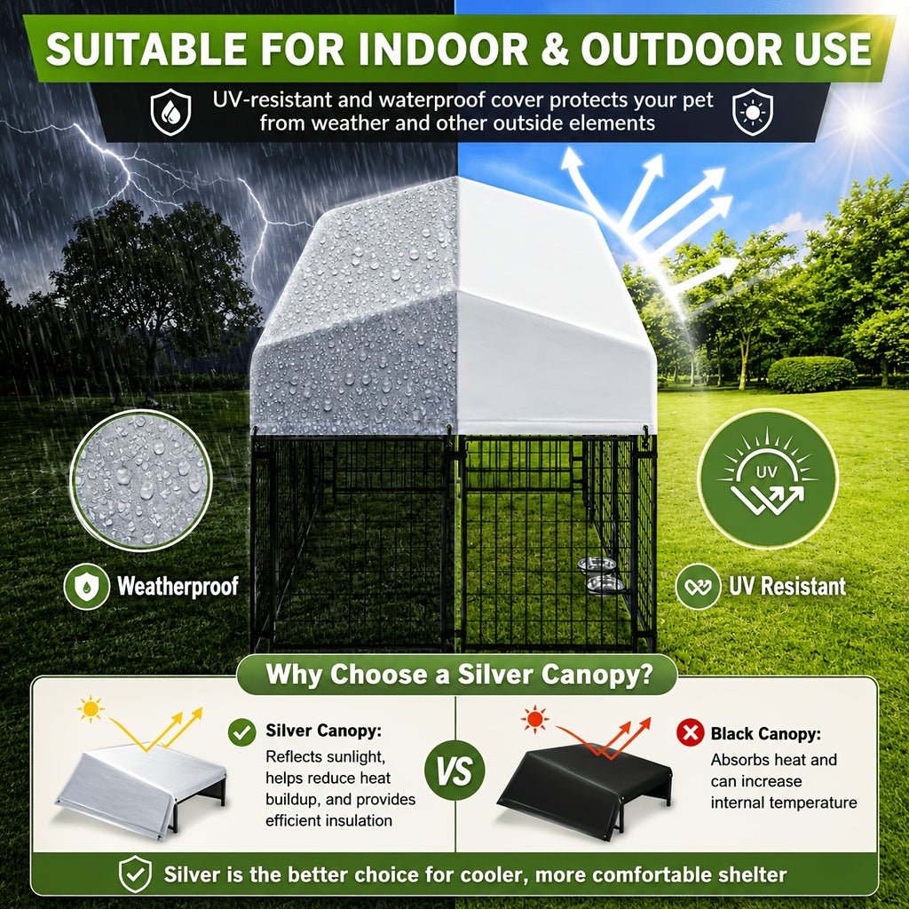TOWALKER Outdoor Dog Enclosure for Big Dogs, Sturdy Welded Wire Steel Dog Play Area Fence Featuring a Secure Lock, Pet Pen with Uv-Resistant Roof Cover for Outdoor Use