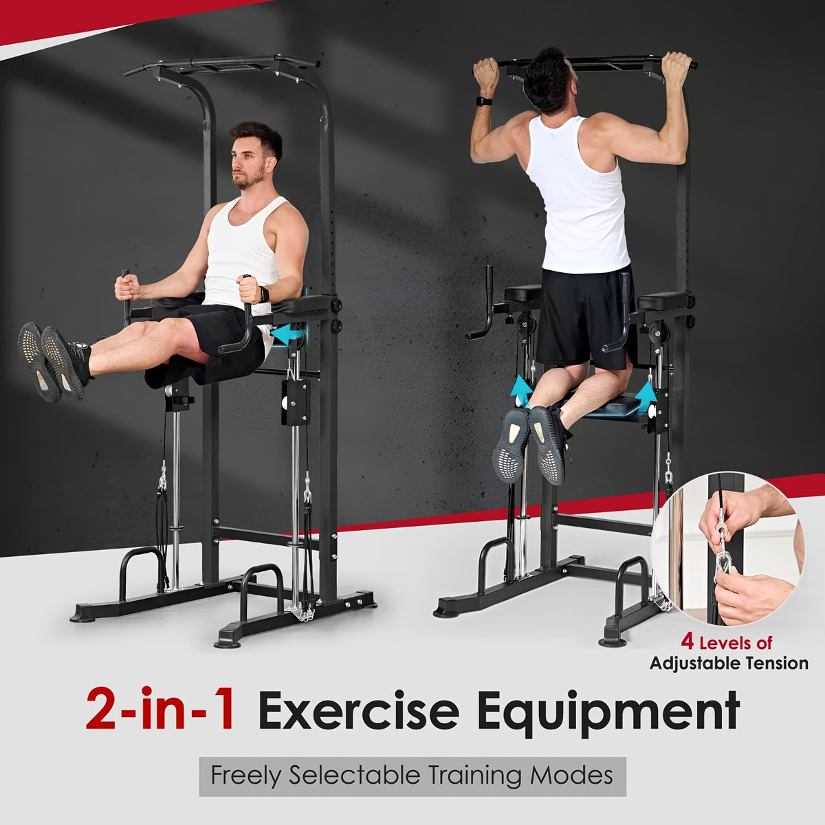 Sogespower Power Tower Dip Station Pull Up Bar for Home Gym Multi-Function Adjustable Height Strength Training Workout Equipment