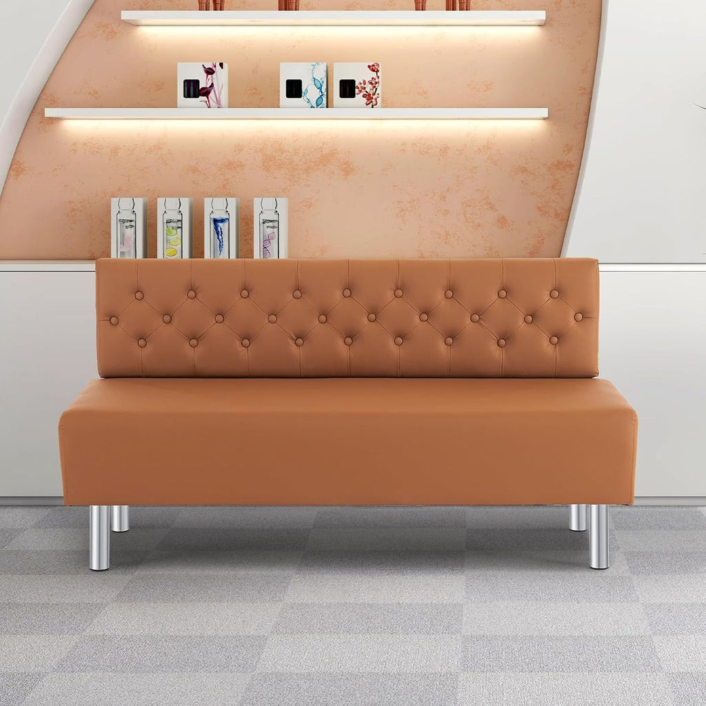 LEADZM Waiting Room Bench with Back, 58.6'' Office Guest Chair Upholstered Reception Seating, Lobby Furniture for Beauty Salon Barbershop Airport Bank Hall Room Conference, Button Tufted