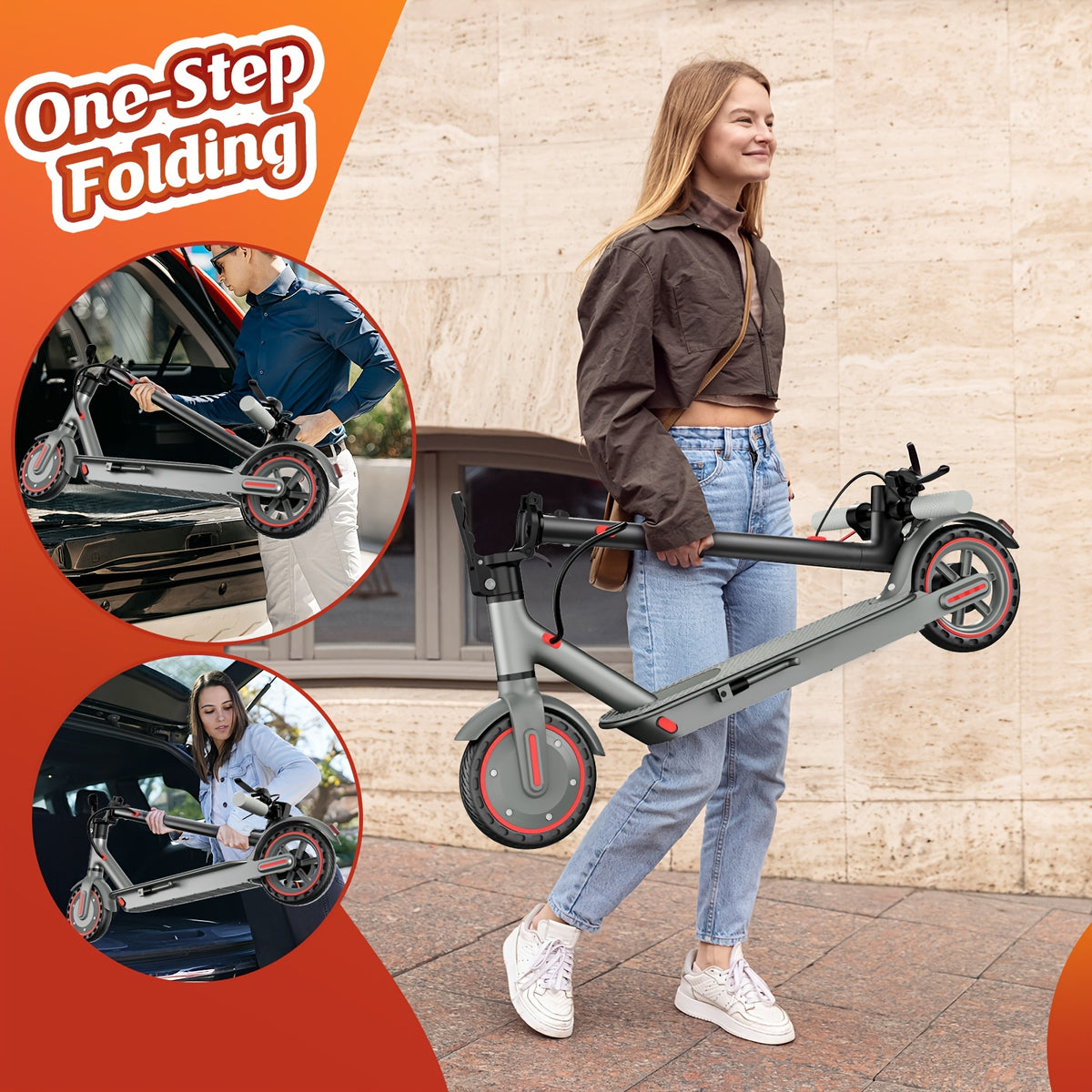Foldable Adult Electric Scooter, 350W Motor, 8.5 Inch Solid Tires, 15-20 Miles Long Range, Dual Braking LED Display Commuter E Scooter