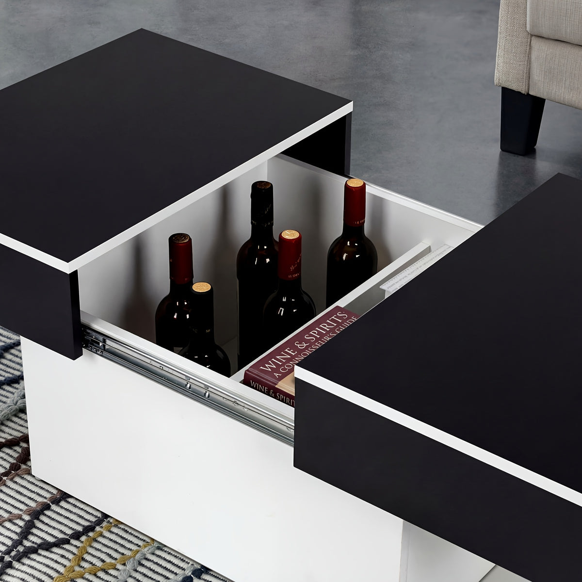 Modern Coffee Table with Sliding Marble Top and Hidden Storage