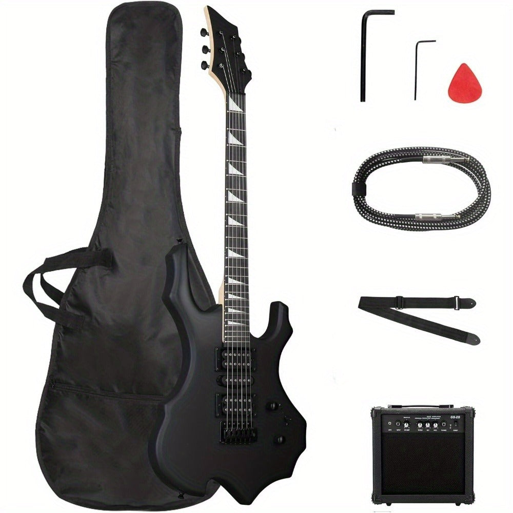 39 Inch Full-Size Matte Black Flame Electric Guitar Starter Kit with H-S-H Pickups, Techwood Fingerboard & Built-in Amp Suitable for Practice, Recording, Performances - Complete Guitar System for Beginners