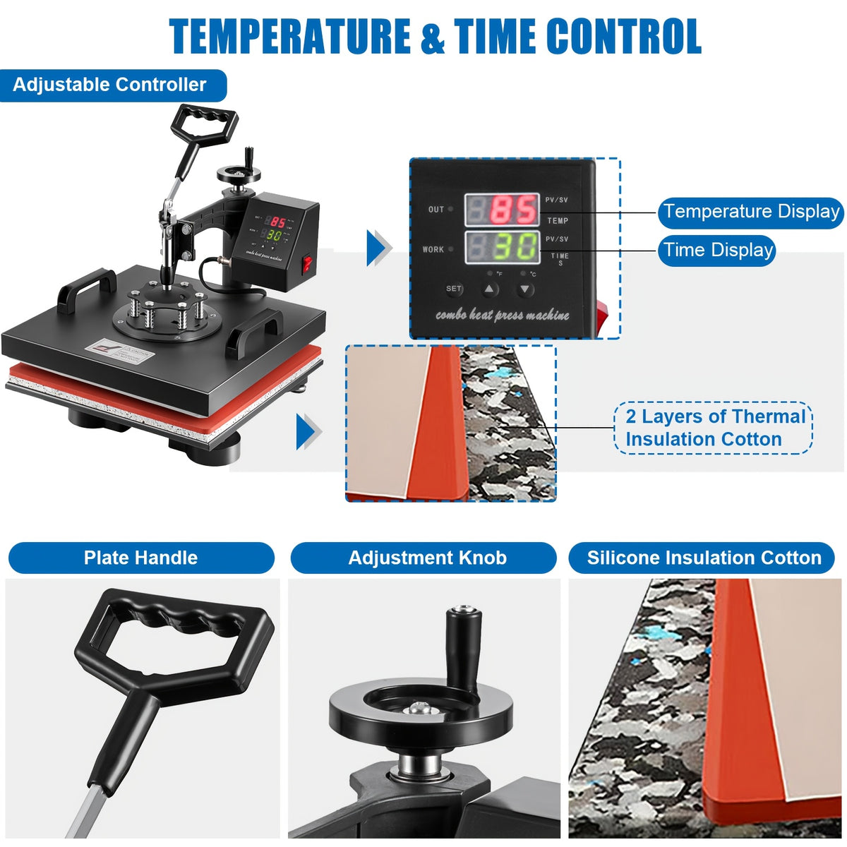 8-in-1 Heat Press Machine, Equipped with 15x15 Inch / 15x12 Inch Pressure Plates, 360° Rotating T-shirt Heat Transfer Machine, Digitally Controlled Dual LED Display, Suitable for Sublimation Transfer on T-shirts, Hats, Mugs, Plates, and Other Items