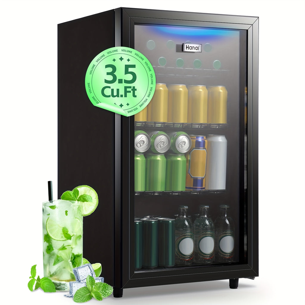 WANAI 3.5 Cu.Ft. Mini Beverage Fridge for Wine, 150 Can Small Wine Cooler for Home and Bar, Electronic Temperature Knob Control