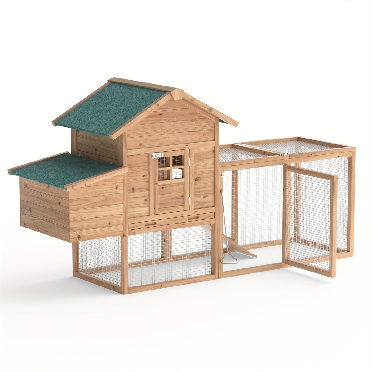 GOJOOASIS 80" Chicken Coop For 2-4 Chickens Outdoor Wooden Hen House Poultry Pet Hutch For Backyard W/Run Cage & Nesting Box, Without Battery