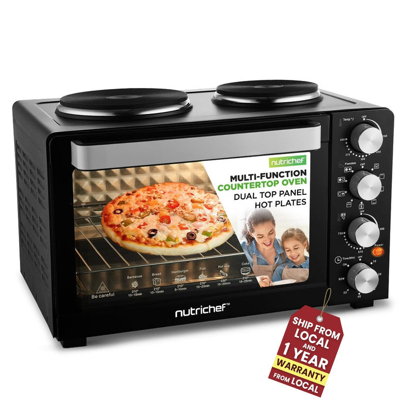 Multi-Function Convection Oven - Counter Top Rotisserie Toaster Oven Convection Cooker with Dual Food Warming Hot Plates