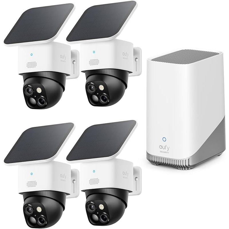 eufy Security 6/4/2/1 Pack SoloCam S340 with HomeBase S380, Solar Security Camera 4-Cam Kit, Wireless Outdoor Camera, 360° Pan and Tilt Surveillance, No Blind Spots, 2.4 GHz Wi-Fi, No Monthly Fee