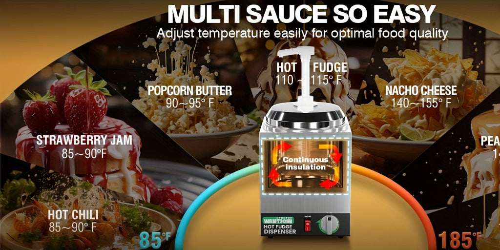 Premium Nacho Cheese Dispenser - Commercial-Grade Stainless Steel Pump Dispenser with Adjustable Temperature Control