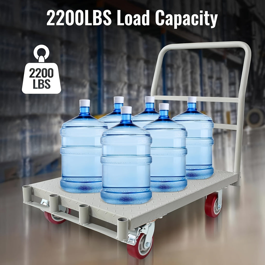 2in 1 Steel Panel Cart 2mm Seamless Steel Deck 2200LBS Capacity + 3 Detachable Handles 5" PU Casters & Reinforced Chassis Drywall/Lumber Cart for Construction, Factories, Warehouses