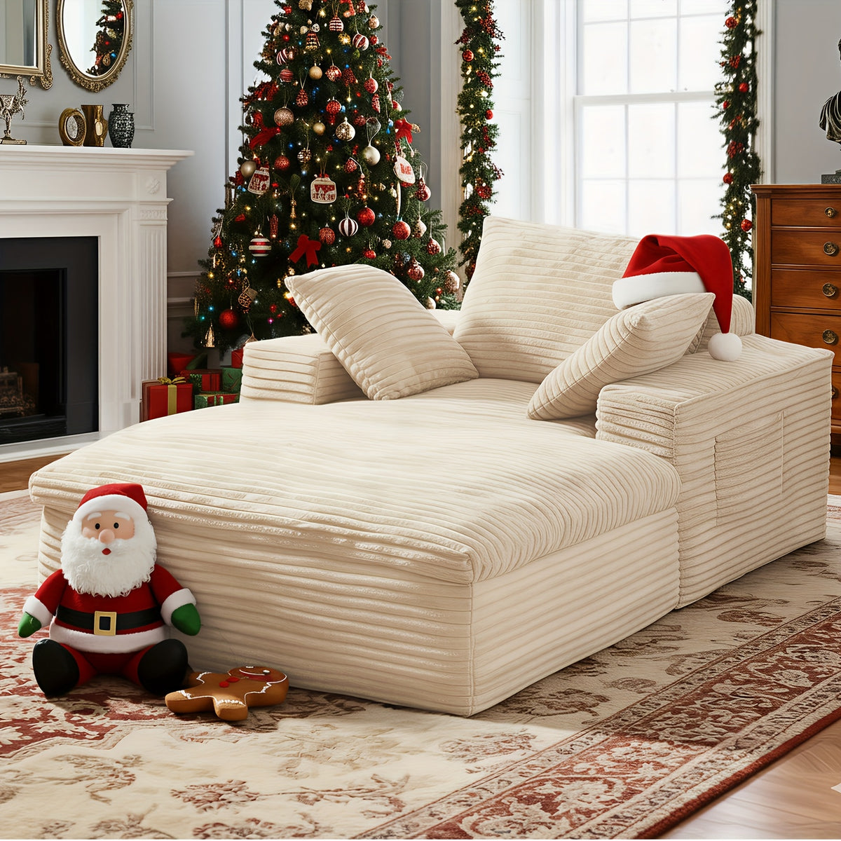 KeepCharm30/68"Recliner Oversized Chaise Lounge Indoor, Additional Cloud-like Cushion No Installation & Easy to Transport Sofa Bed Corduroy Sofa Recliner Chai for Living Room
