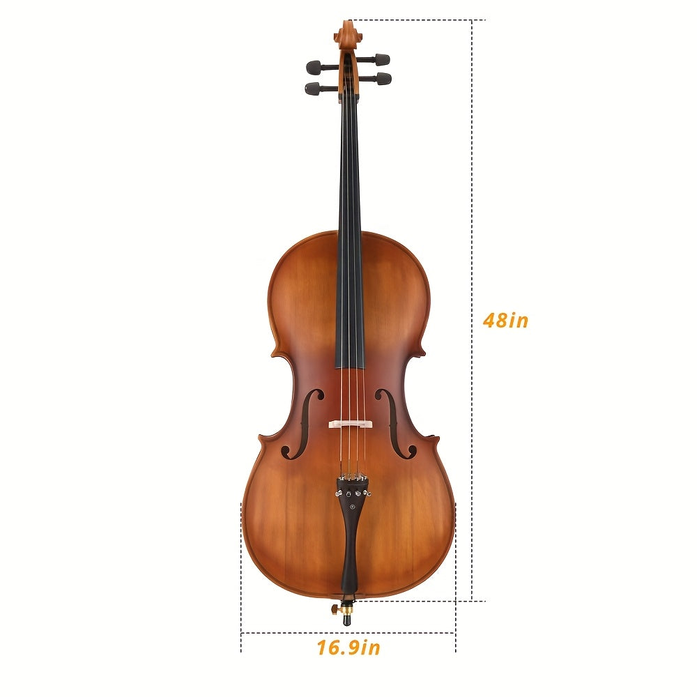 [For Beginner, Music Lover] Glarry 4/4 Ebony Fitted Cello - Full Size Acoustic Cello With 7mm Padding Cello Carrying Bag, Extra String, Bridge, Bow, 2nd & 3rd String Reductions, 2nd & 3rd String Reductions, For Beginner, Music Lover
