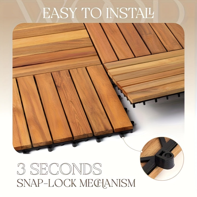 Deck Tiles for Outdoor Patios and Balconies, 54-Piece Acacia Wood Flooring Set for Easy Surface Updates