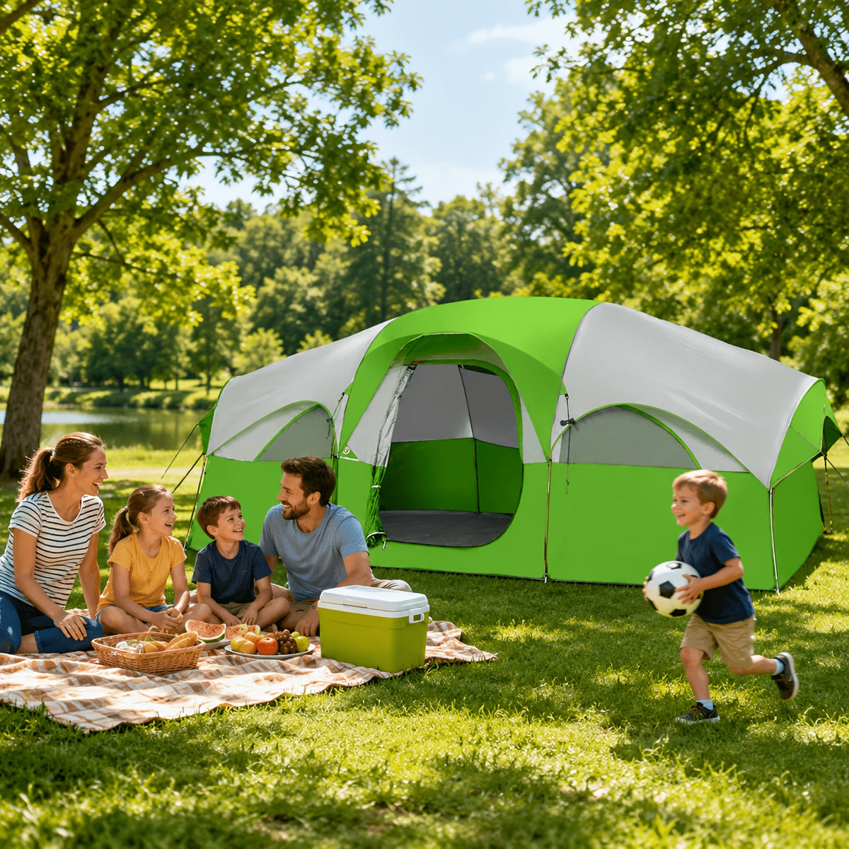 8-Person Family Camping Tent with Removable Two-Room Divider for Quick Outdoor Setup and Open Views