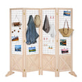 VINGLI Room Divider Freestanding Grid Wall, 4 Panel Folding Display Board Organizer with Base Feet, Decorative Wooden Frame Wire Grid Screens for Craft Shows Events Retail