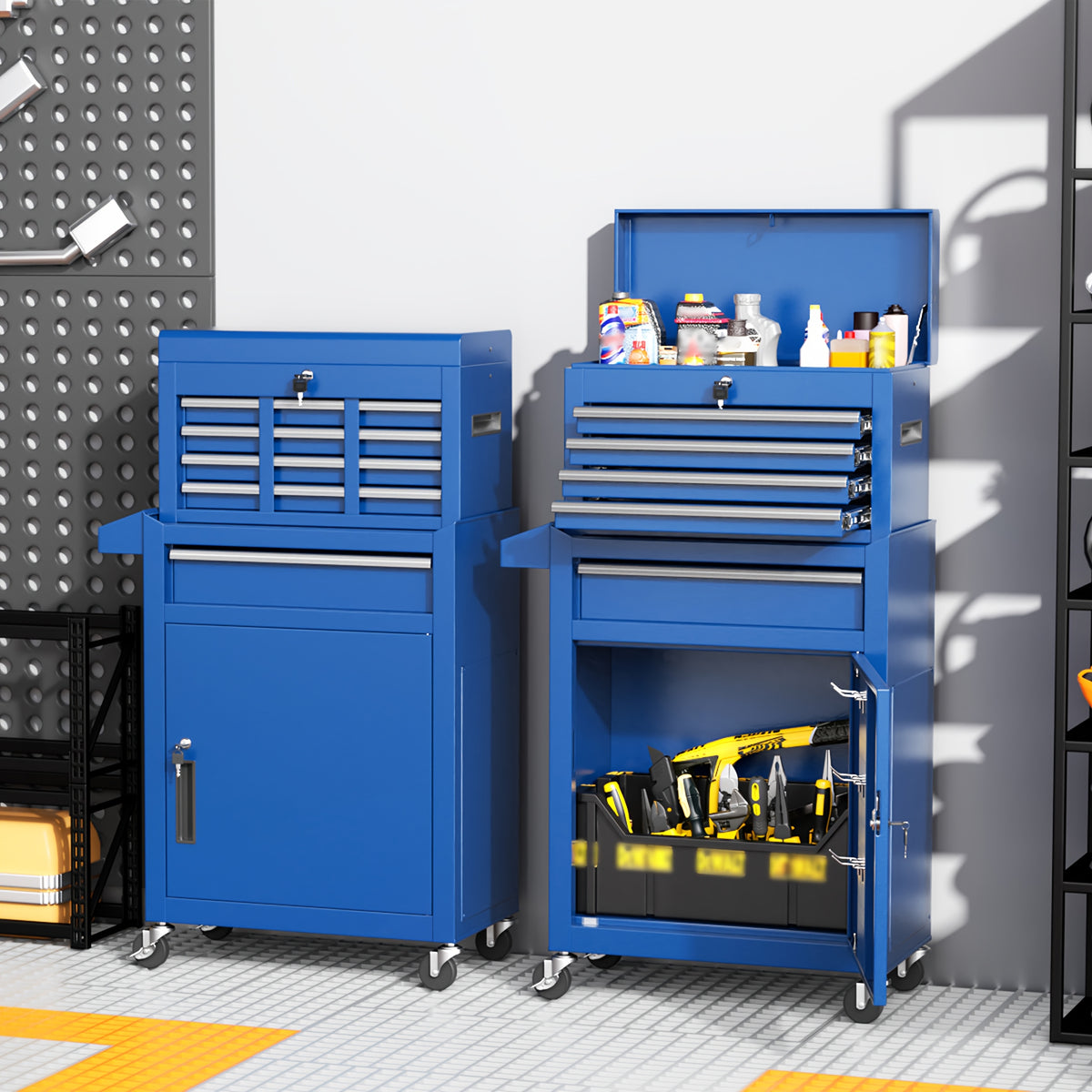 Versatile 5-Drawer Rolling Tool Chest with Detachable Top Tool Box, Tool Storage Cabinet with Universal Lockable Wheels, 2 in 1 Metal Tool Cart for Home Office, Garage, Warehouse, Workshop, Barbershop