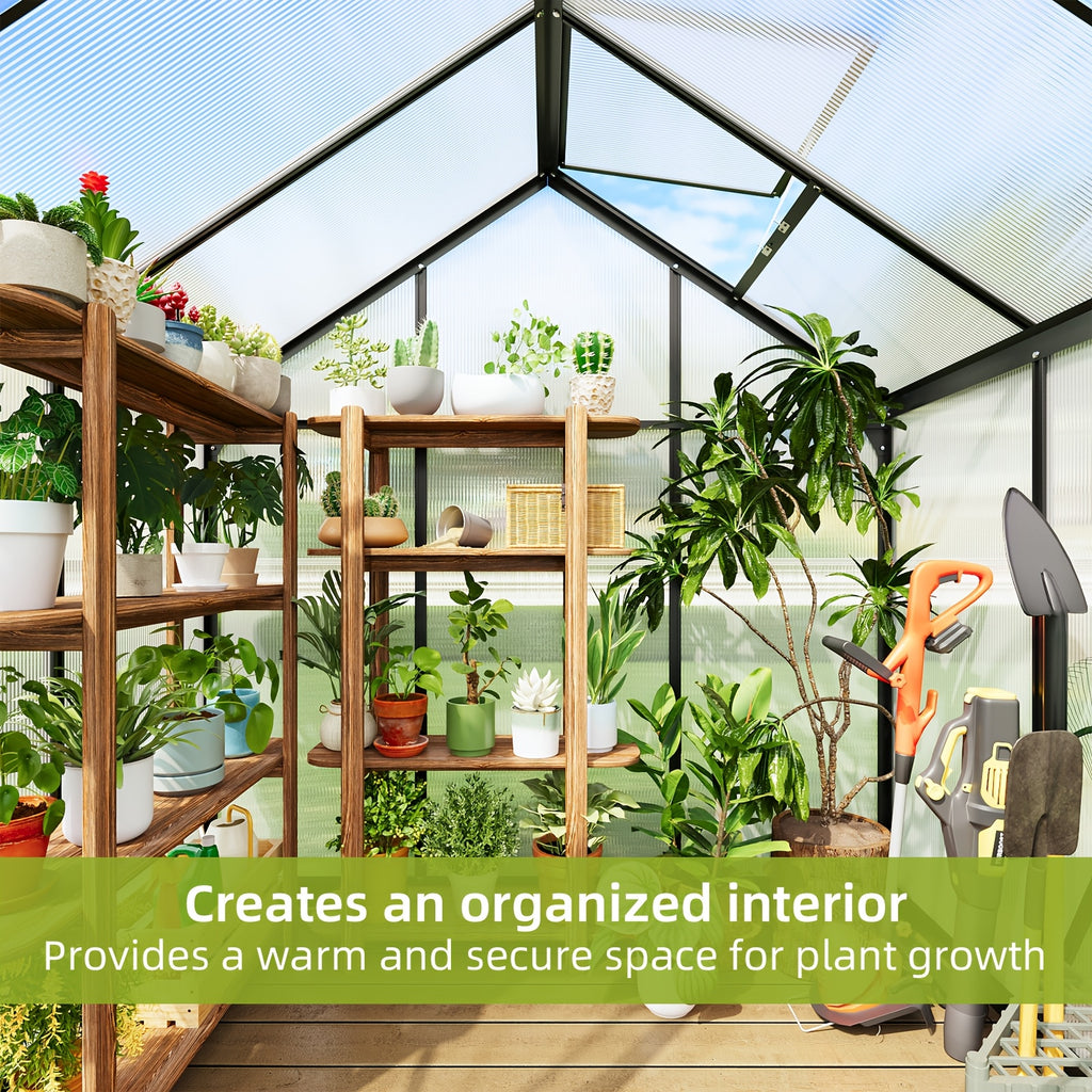 Walk-In Greenhouse with Roof Ventilation, 6 x 4 ft Polycarbonate Garden Structure on an Aluminum Frame