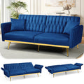 ACMEASE 70-Inch Velvet Convertible Sofa Bed with 2 Pillows, Adjustable Backrest And Armrest Tufted Sleeper Sofa with Golden Metal Legs for Living Room