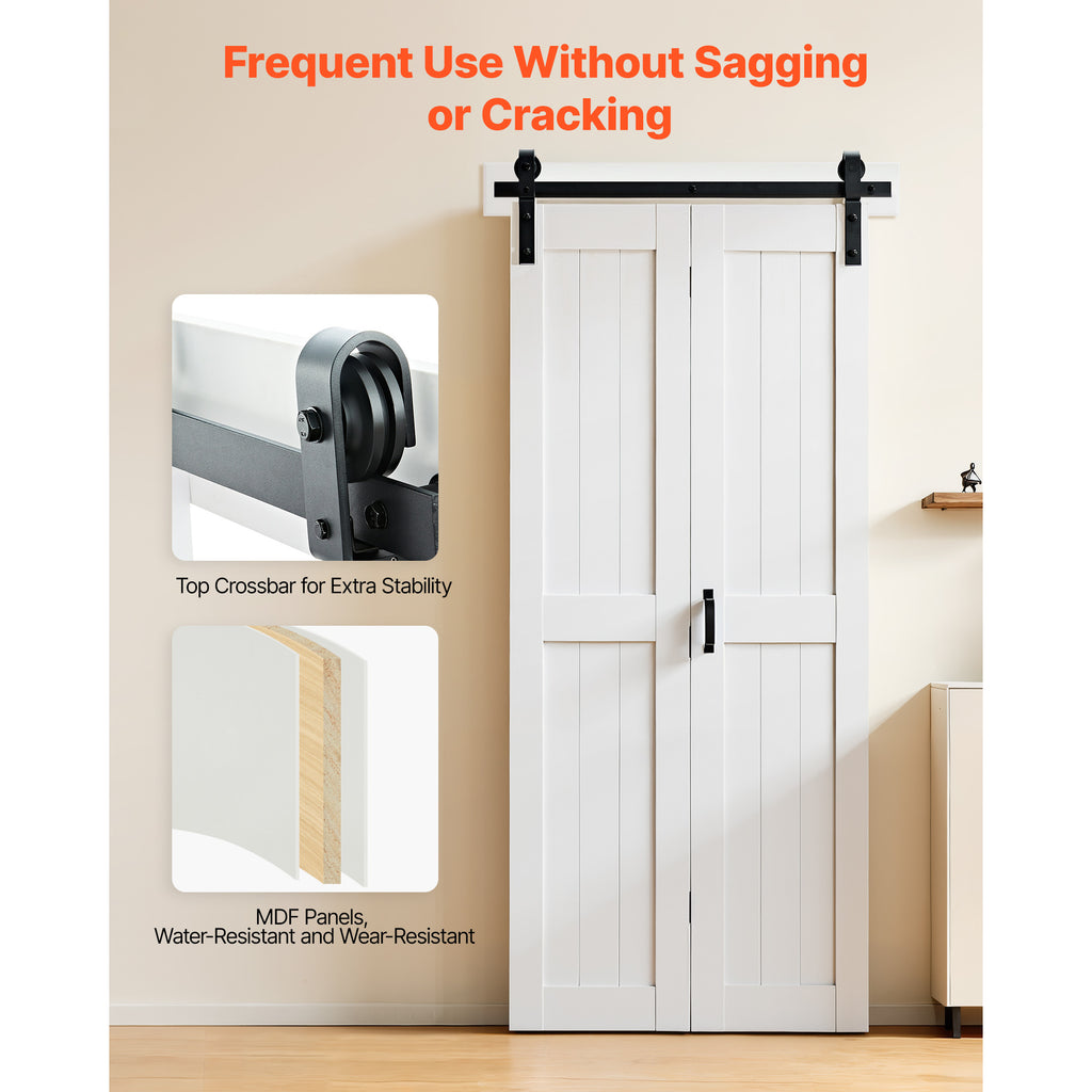 VEVOR Bifold Barn Door, 24" x 84"/36" x 84", MDF Bi-Fold Sliding Closet Doors, Hardware Kit Included, H-Frame Space-Saving Design, Need to Assemble, for Bedroom, Living Room, Wardrobe and Room Divider, White