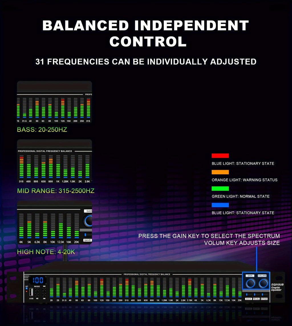 1U-EQ31 Digital Equalizer | Equipped with Real-time Spectrum Analysis, Suitable for Home Audio Systems, Studio Grade Equalizers, And Can Be Used In Conjunction with Audio Amplifiers, Amplifiers, Mixing Consoles, Mixers, Microphones, And Other Equipme