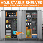 Metal Storage Cabinet with 4 Wheels, 71" H Metal Garage Cabinet, Broom Closet Storage Cabinet with Adjustable Shelves, Tool Storage Cabinets for Garage, Utility Room