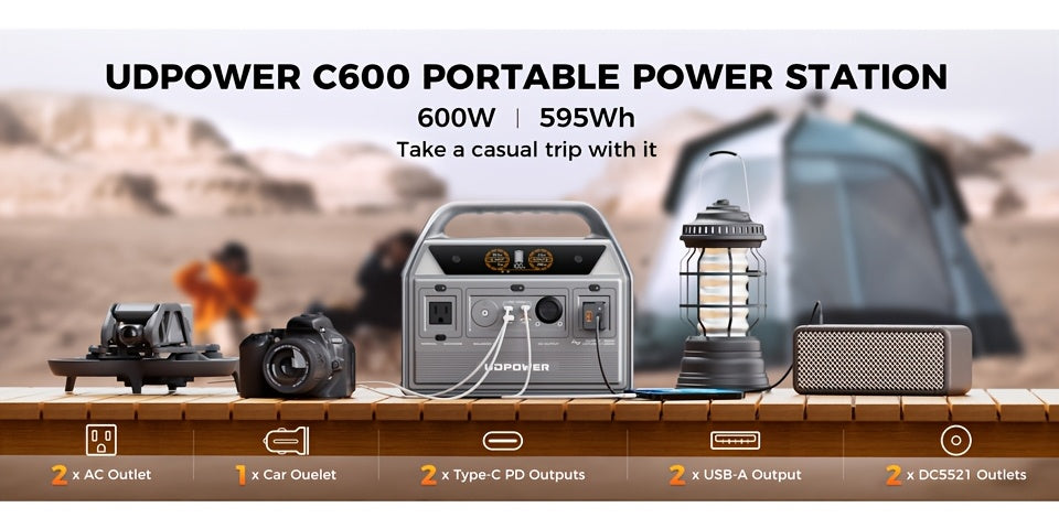 [ Labor Day Discount Preview ] 200W/400W/600W/1200W UDPOWER Portable Power Station, Equipped with Fast Charging, 192Wh/256Wh/596Wh/1191Wh Battery Solar Generator, Suitable for Home Use, Outdoor Travel, Equipped with a 300W Lumen Illuminating Lamp