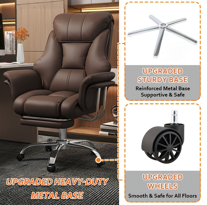 Executive Leather Office Chair, Comfy Desk Chair with Lumbar Support, Adjustable Height And Tilt, Rolling Swivel Chair, an Ergonomic Computer Chair