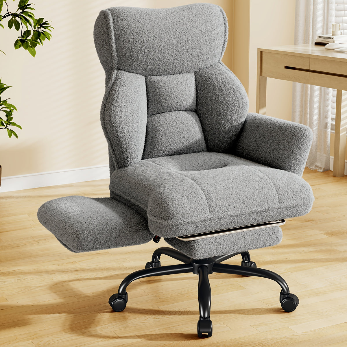 Big Tall Office Chair, Flip Armrests For Pets & Cross Legged Sitting, Adjustable Back & Footrest, Comfortable Fabric Executive Ergonomic Chair For Office, Study, Meeting Room, Pink, White, Black, Grey
