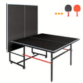 8ft Folding Rolling Table Tennis Table Regulation Ping Pong Table with 2 Paddles 3 Balls 1 Net And Post Set Fold-Up Design 4 Wheels for Easy Movement, BLACK