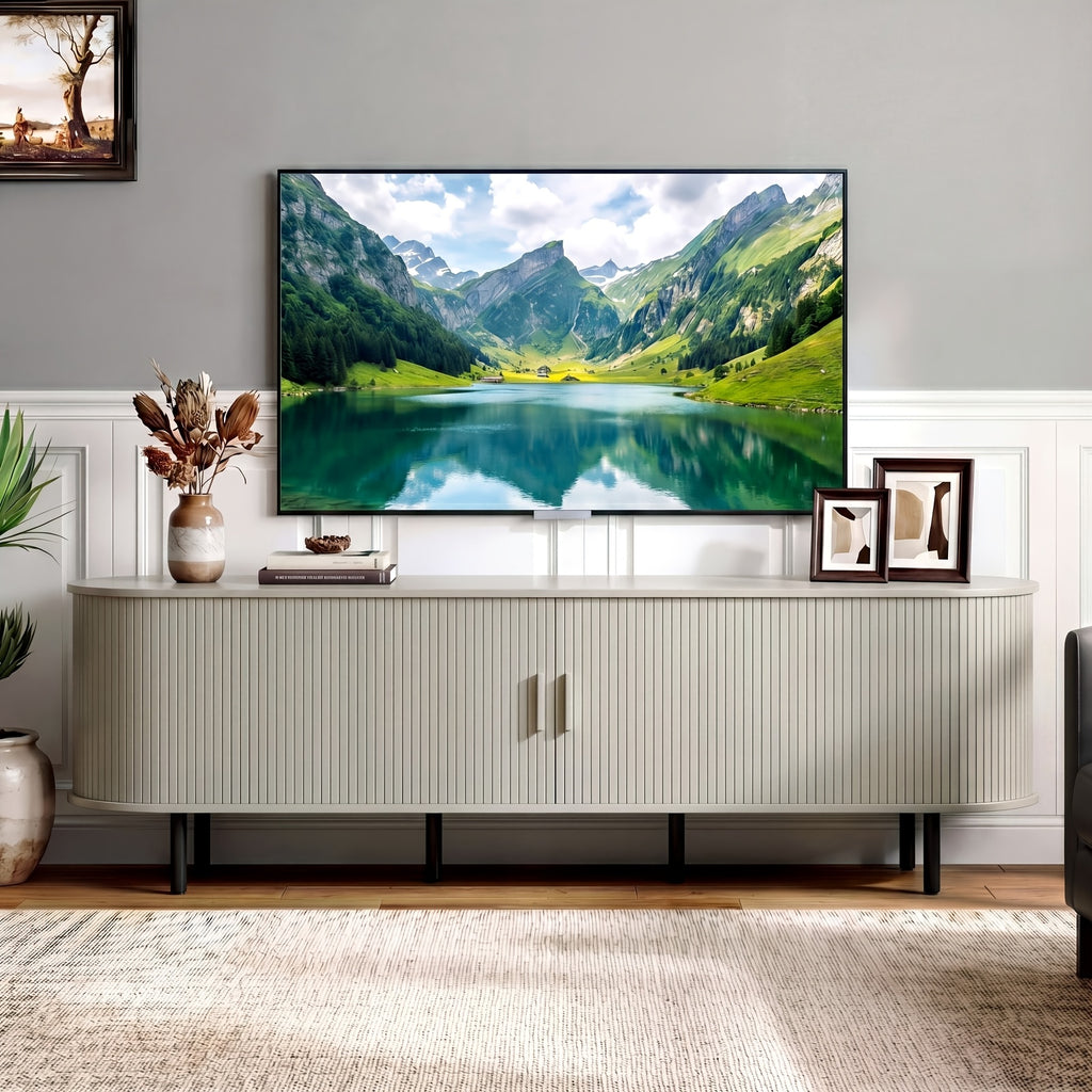 PAZCASA 70.8 Inch/55 Inch TV Stand with Power Outlet for Tvs Up to 75 Inches, Entertainment Center with Storage And Adjustable Shelves, Modern Media Console with Sliding Doors for Living Room, Walnut/Black/Oak