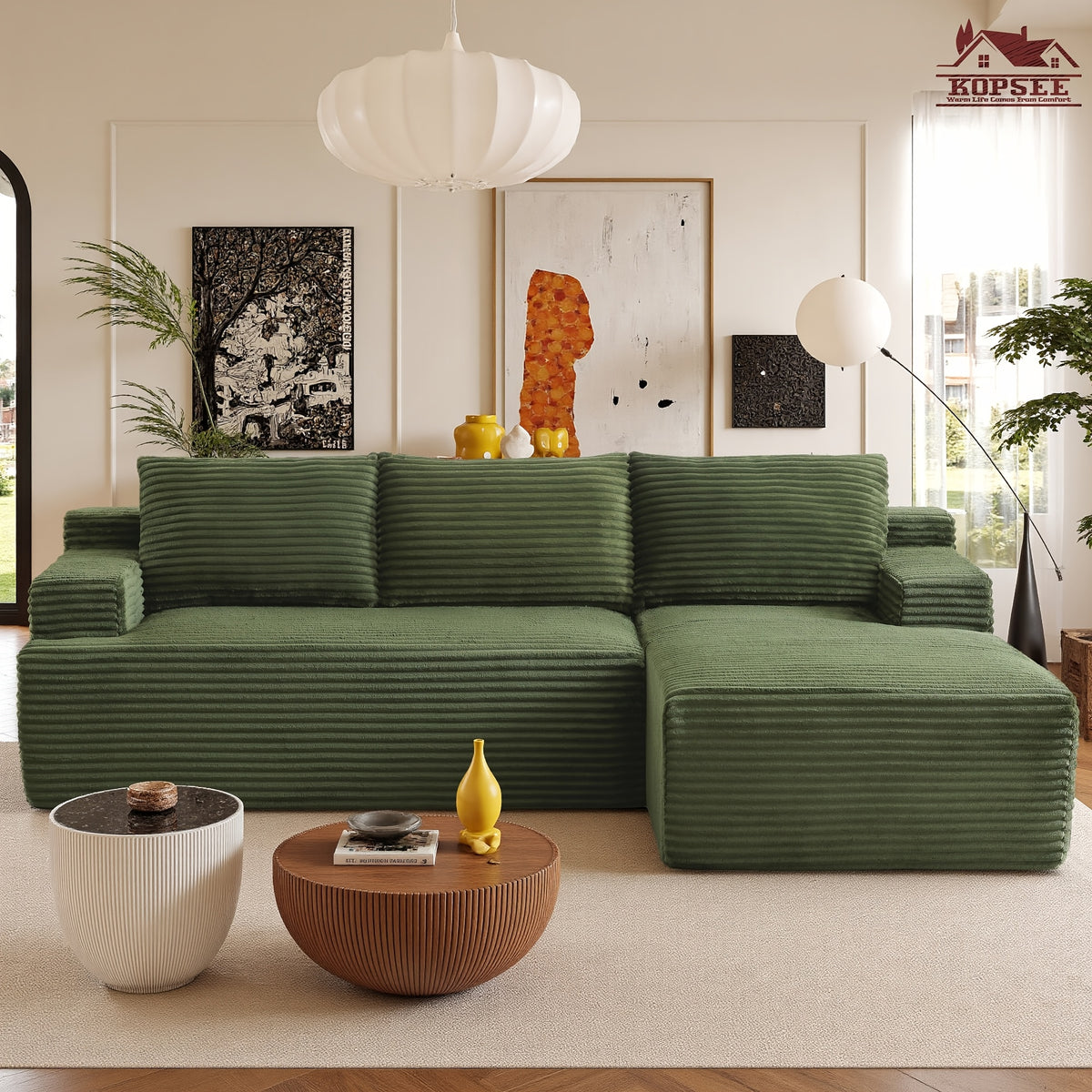 KOPSEE 96" Sectional Sofas for Living Room Cloud Couch Sofa with L-Shape Upholstered Boneless Couches Modern Modular Sectional Sofa with Chaise